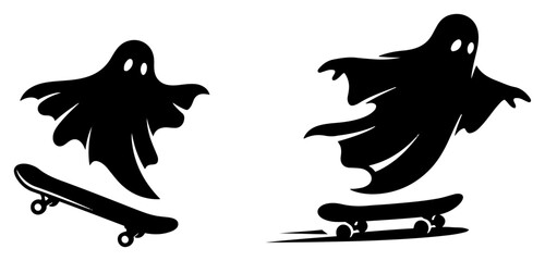 Ghosts riding skateboards in minimalist silhouette style © Aurora