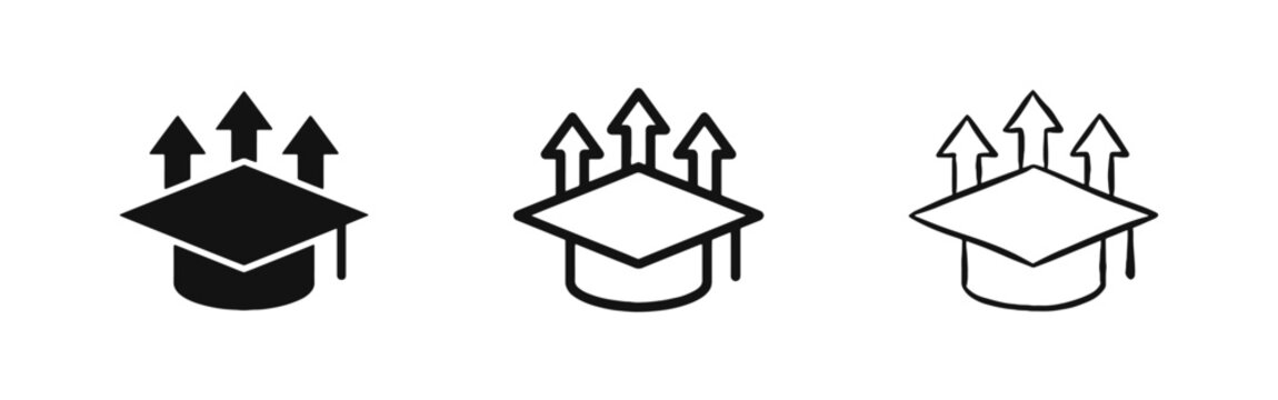 Graduation Cap with Upward Growth Arrows Icon Set