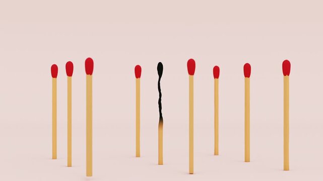 Rotating Match Sticks Burnout Animated Footage 3D Illustration Video