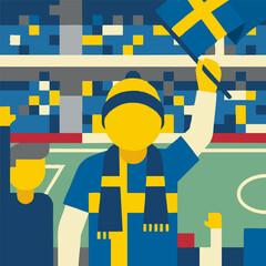 Fototapeta premium Swedish Sports Fan Waving Flag and Cheering at Stadium