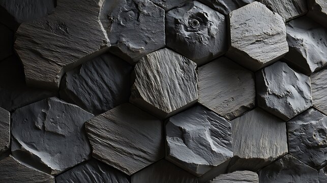 Natural Basalt Columns Geological Rock Formation Pattern.