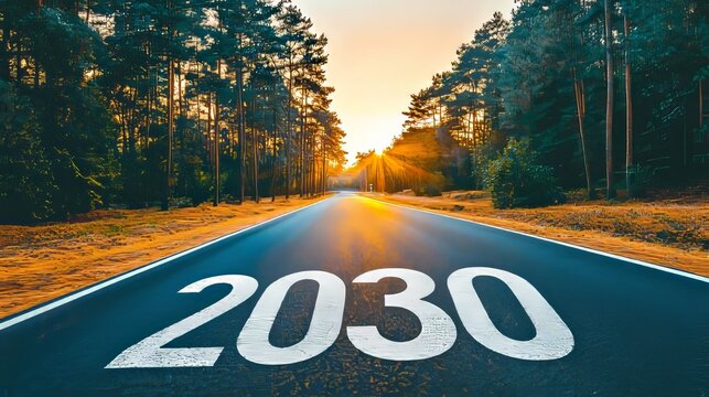 Asphalt Road Leading to a Bright Horizon, Symbolizing Optimism and Future Prospects by 2030