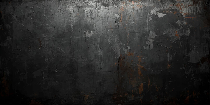 A dark aged vintage texture features a rough rusty metal background with a grungy brown pattern on an ancient dirty surface