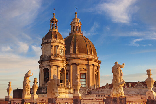 Close up view on the Church of the Abbey of Saint Agatha, Catania, Sicily, Italy