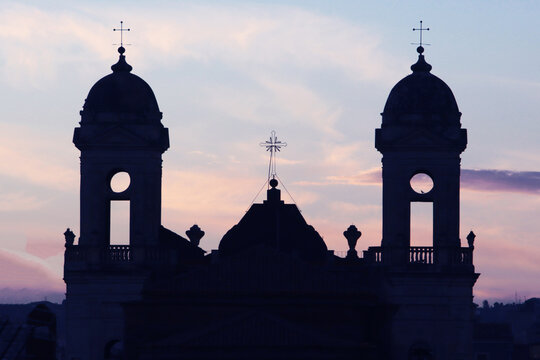View on the silhouette of church of San Francesco of Assisi at the Immaculate Conception, Catania, Sicily, Italy