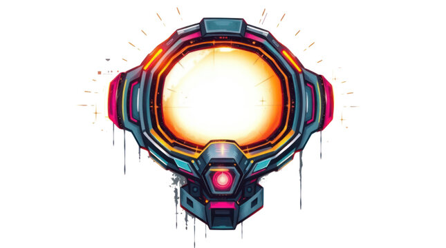Futuristic Neon Glowing Mechanical Helmet Visor or Power Core Illustration for Technology Designs