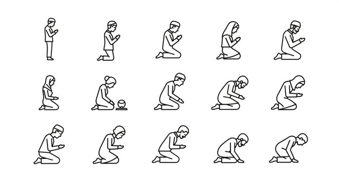 Various Muslim Prayer Positions Icons.