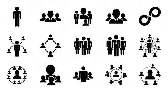 Black icons of business teamwork collaboration.