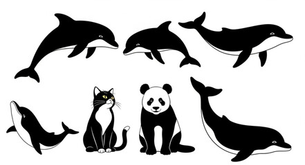 Black silhouettes of animals sitting together. © Dar