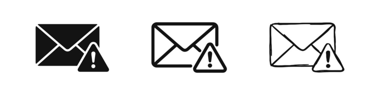 Email Warning and Alert Icon Set for Spam Notification and Mail Error