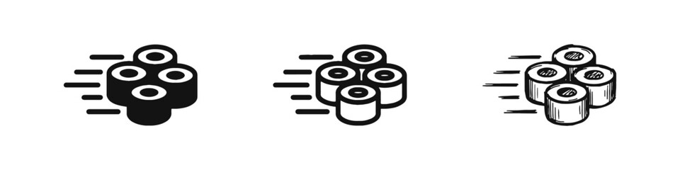 Fast Sushi Delivery Icon Set for Japanese Food Takeaway Service © drawing lines