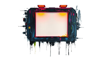 Futuristic Blank Screen Display with Retro Cyberpunk Grunge and Paint Drips for Technology Concepts © ZeinLens