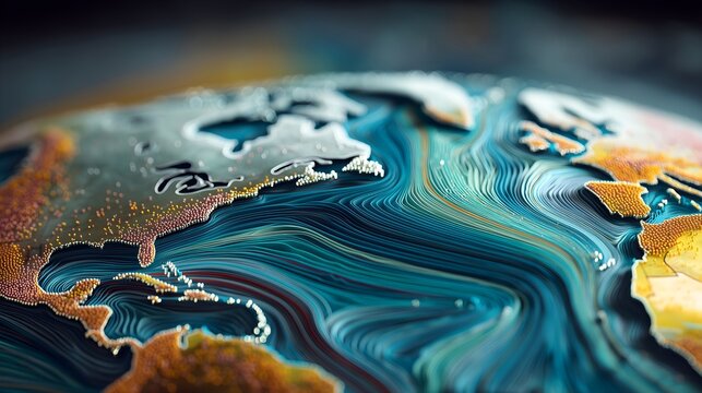 Abstract world map with flowing ocean currents and topographic contour lines, modern global geography background for travel, climate and business concepts
