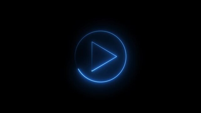 Video, audio play button neon light blue color animation 4k video. 