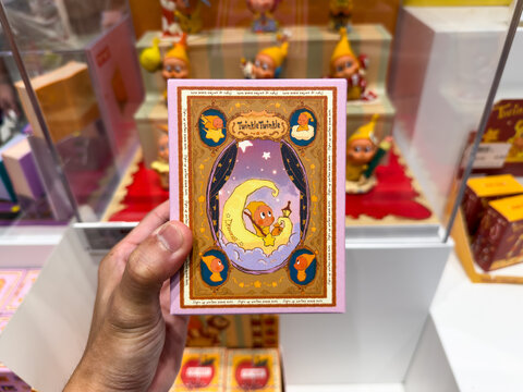 KUALA LUMPUR, MALAYSIA - FEB 01, 2026: Hand holding Pop Mart Twinkle Twinkle Light Up Series Scene Set blind box in retail store