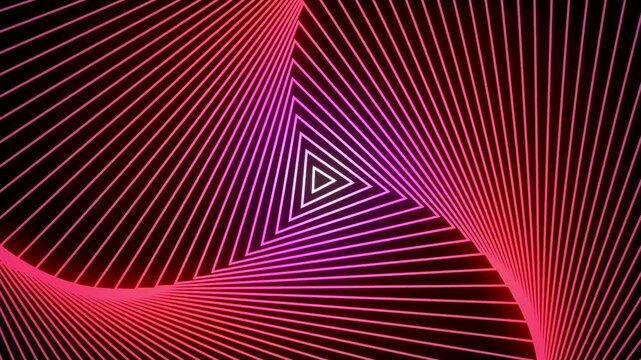 Pink neon triangle lines forming a rotating spiral tunnel with a seamless hypnotic loop.