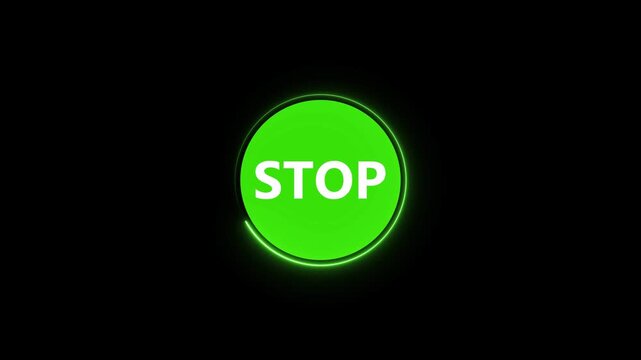 stop sign circle neon bright green color animation.