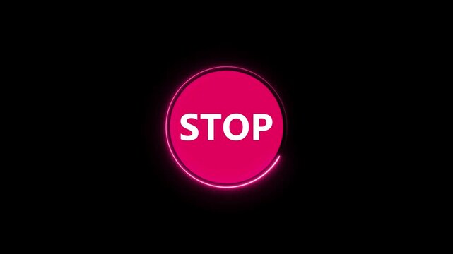 stop sign circle neon bright red color animation.