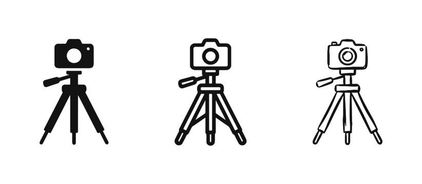 Camera Tripod Photography Video Studio Equipment Icon Set