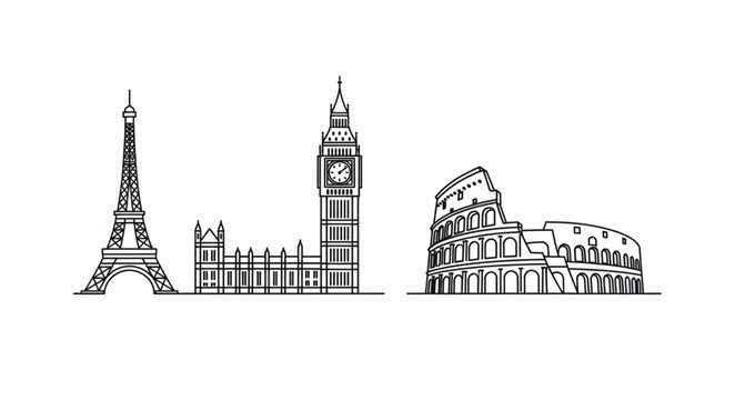 Iconic Landmarks of Europe Cityscape.