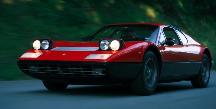 Ferrari 365 GT4 BB, Retro, Classic, Sports Car red sports car on road