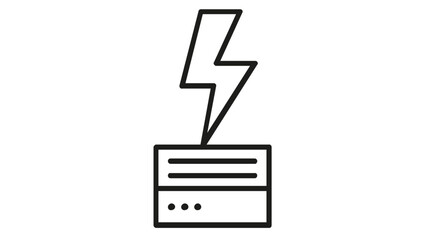 Minimalist vector icon illustration of a lightning bolt hitting a server rack, representing chaos engineering, system failure testing, devops reliability, and cloud infrastructure resilience. © Abdul