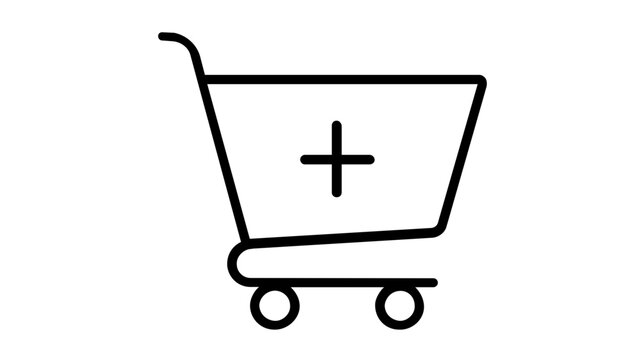 Add to cart vector icon illustration with a minimalist shopping cart and plus symbol. Clean line art style for e-commerce, retail, and mobile shopping apps. Scalable graphic on white