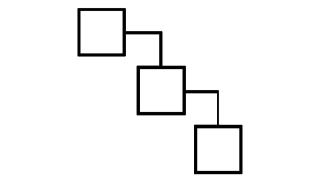 Minimalist Vector Icon Illustration of Connected Squares Representing Microservices Architecture, Hierarchical Flowchart, or Cloud Computing Infrastructure in a Clean Line Art Style for Tech.