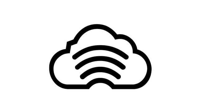 Minimalist vector icon illustration of a cloud with a signal symbol inside, representing cloud computing, XaaS, and wireless connectivity. Clean black line art for technology, devops, and data