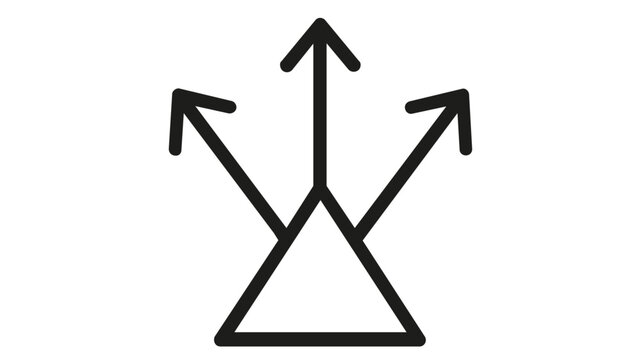 Minimalist vector icon illustration of a load balancer symbol featuring a single path splitting into three divergent arrows, representing network traffic distribution, cloud computing, and