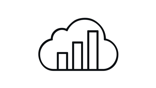Scalable vector icon illustration of a cloud with a bar chart, symbolizing cloud computing analytics, data storage, and business performance metrics in a clean, minimalist line art style.