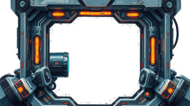 Futuristic Mechanical Border with Vibrant Orange Glow for Modern Sci fi Interfaces and Overlays