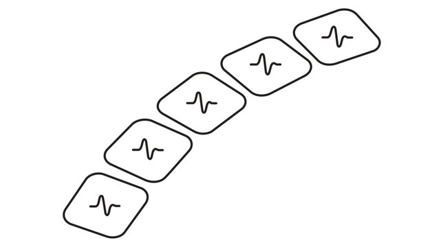 Minimalist vector illustration of a customer journey map featuring a winding path of square icons with pulse lines, representing various touchpoints and business process flow in a clean line style.