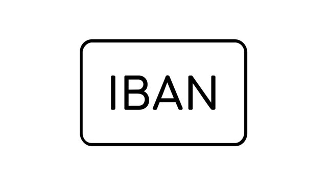 Minimalist IBAN card vector icon illustration featuring a clean line art design of a plastic payment card with the text IBAN prominently displayed. Ideal for banking, finance, and digital payment.