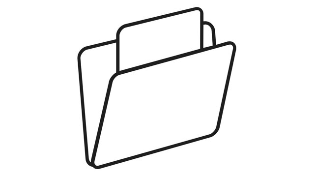 Minimalist vector icon illustration of an open office folder with a document inside, featuring clean black line art style for business organization, data storage, and professional filing systems.