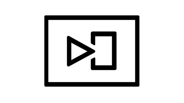 Product demo vector icon illustration featuring a presentation screen with a play button and a product box. Minimalist flat line art for business marketing, software showcase, and sales pitch.