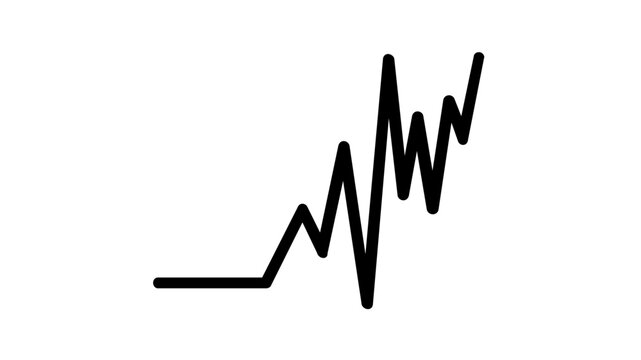 Latency graph vector icon illustration with a jagged peak indicating network delay or data spike, clean minimalist line art for tech cloud, devops, and performance monitoring dashboard design.