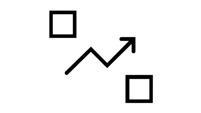 Minimalist supply chain vector icon illustration featuring interconnected boxes and an upward zigzag arrow, symbolizing logistics, business growth, distribution, and efficient operations management.
