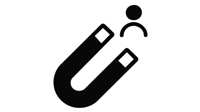Customer retention and user engagement vector icon illustration featuring a horseshoe magnet attracting a person avatar. Minimalist flat design for marketing, sales, and business growth.