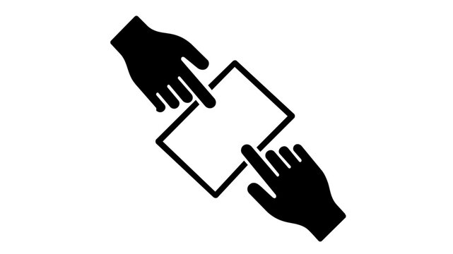 Professional Team Collaboration Vector Icon Illustration Featuring Two Hands Interacting with a Document or Tablet, Symbolizing Partnership, Shared Goals, Business Cooperation, and Synergy.