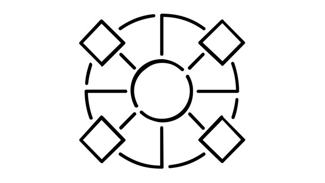Integration platform vector icon illustration featuring multiple connected application icons on a central hub, representing network connectivity, data synchronization, and software ecosystem.