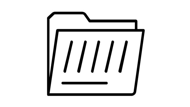 Minimalist black line art vector icon illustration of a file folder representing batch processing, containing a stack of documents being handled sequentially for business and office operations.