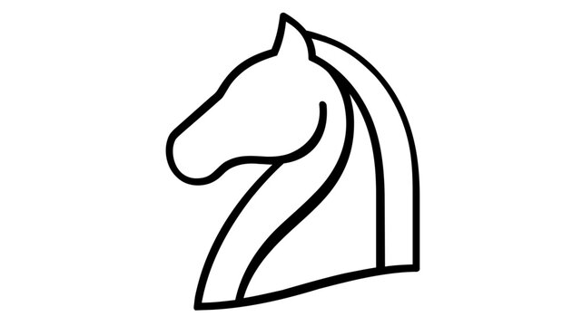 Minimalist black and white vector icon illustration of a chess knight piece, symbolizing strategic planning, business tactics, leadership, competition, and smart moves in a clean line art style.