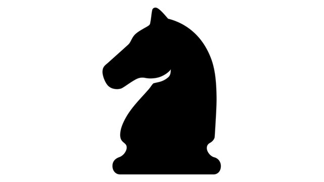 Scalable black chess knight piece vector icon illustration representing business strategy, tactical planning, leadership, and competition. Minimalist flat design silhouette of a horse head.