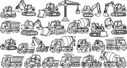 Vector construction vehicles illustration with various heavy machinery types © IftiarJony