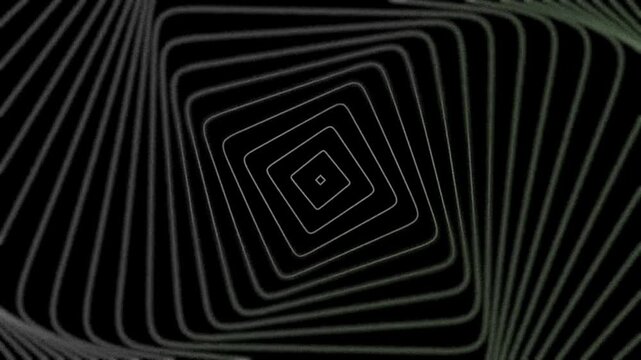 Monochrome abstract concentric square lines rotating in a depth perspective with a seamless loop.