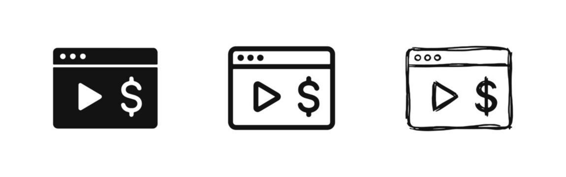 Video Monetization and Digital Content Earnings Icon Set