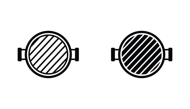 Top view of round barbecue grill with striped grate vector icon set for cooking and outdoor food preparation design assets