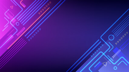 futuristic technology neon background with blue and purple geometric tech lines for gaming and cyberpunk aesthetic © rarinlada
