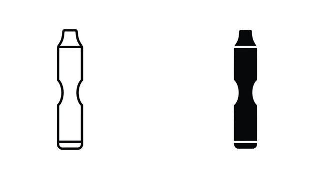Vape pen device icon set featuring modern electronic cigarette design in clean outline and solid black silhouette styles for lifestyle and retail graphic projects